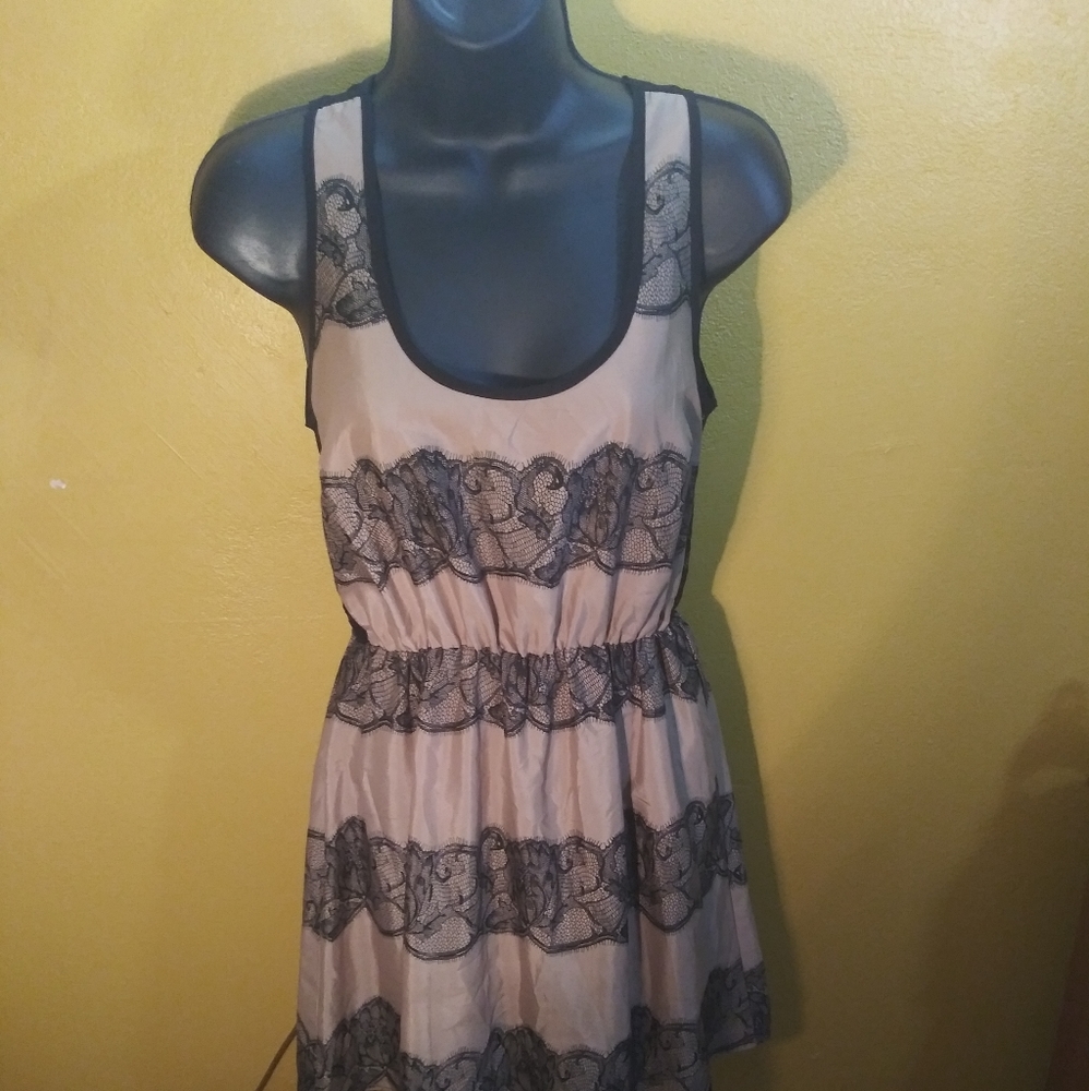 Tan & Black Lace Dress